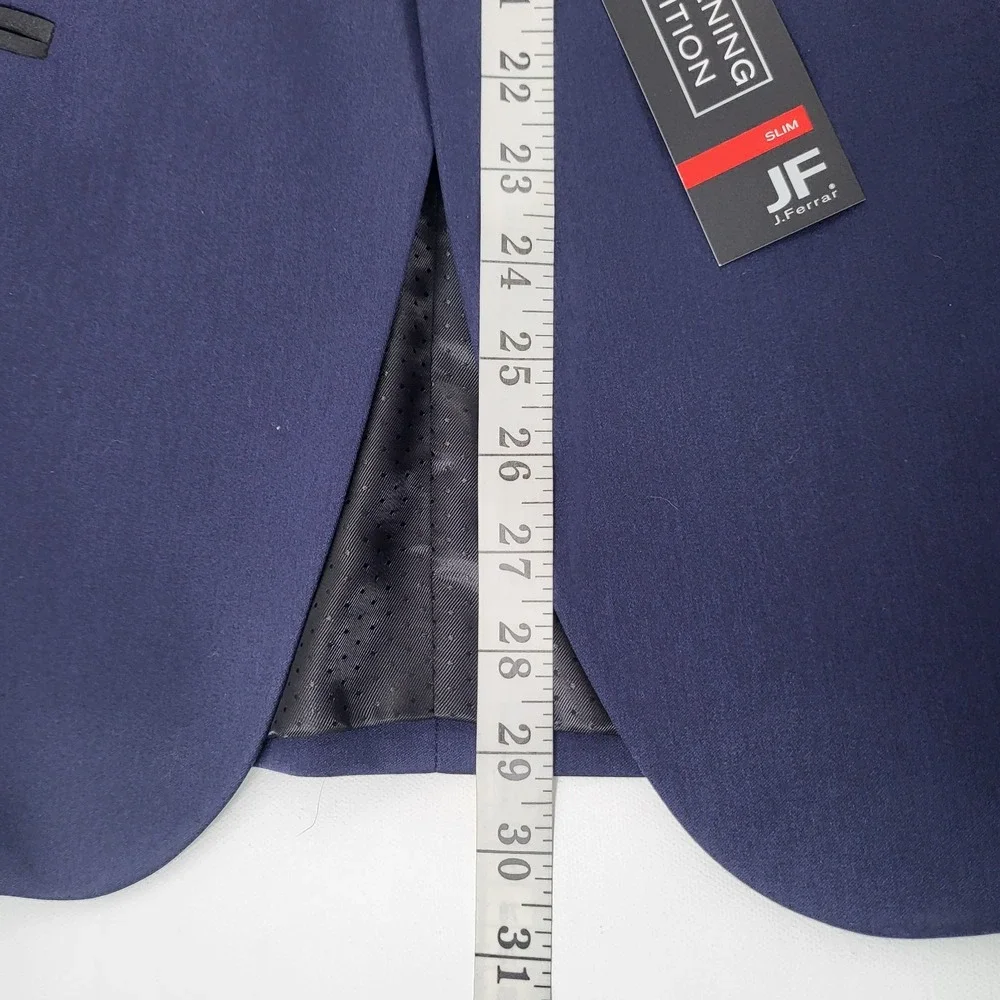 JF J Ferrar Mens Blue Navy Shine Blazer Slim fit 38R Evening Edition Black Lapel